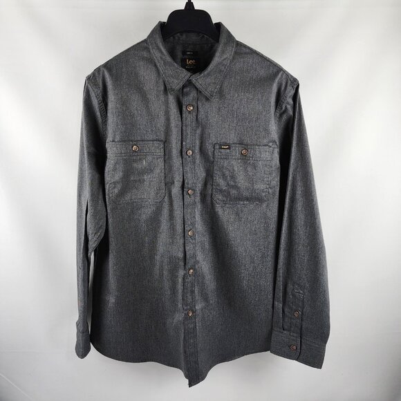 Lee Shirt Mens XXL Gray Heather Regular Fit Button Up Pockets Stretch NWT - Picture 1 of 8
